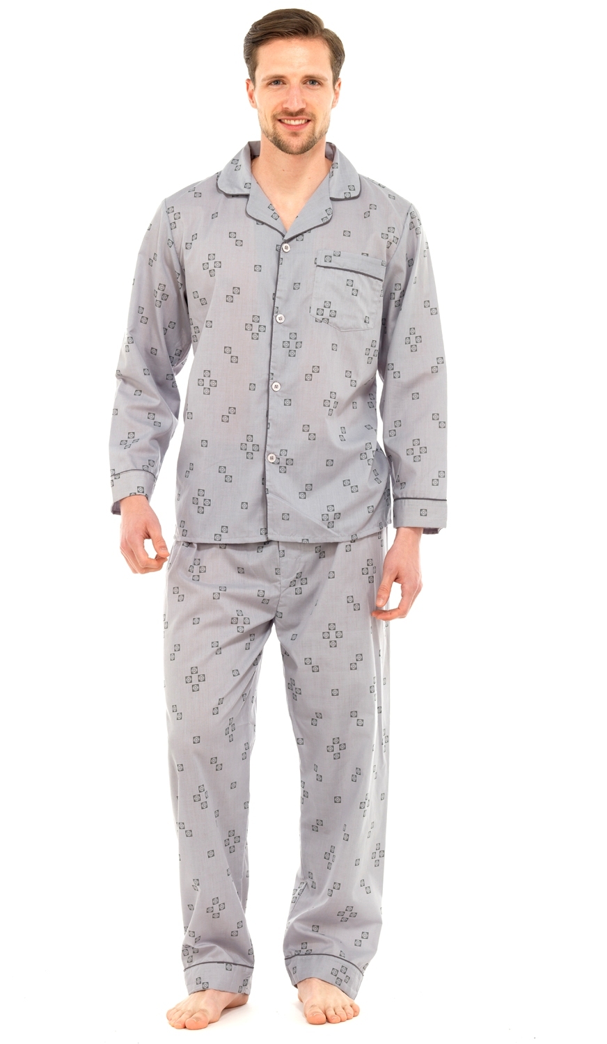 Mens Traditional Pyjamas 2 Piece Classic Set Hospital Top + Bottoms